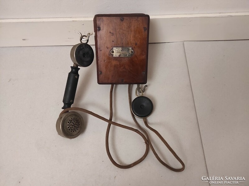 Antik telefon fali fadobozos fülhallgatós fa telefon kagylóval és hallgatóval 172 5531