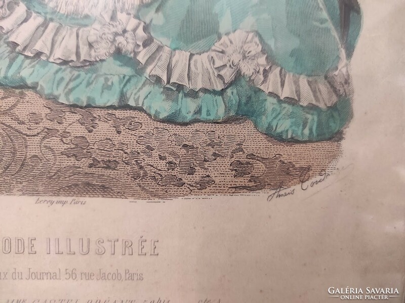Antik biedermeier nyomat kép fali dekoráció ruha divat keretben 181. 5518