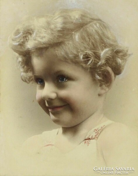 1J559 old tinted smiling little girl child portrait photography