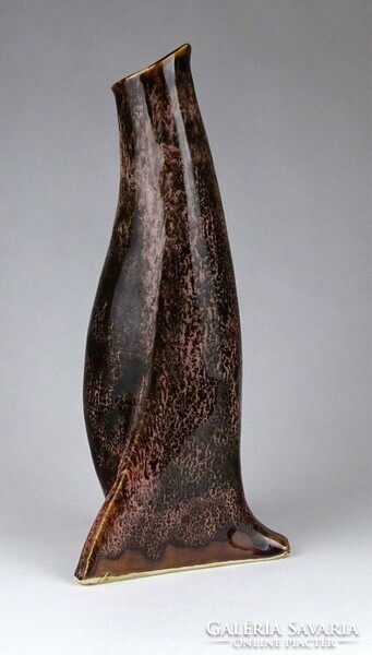 1J560 Barna mázas madár alakú kerámia váza pingvin forma 25 cm