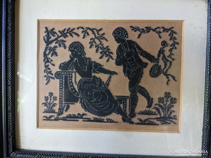 Antique romantic scene with needle tapestry