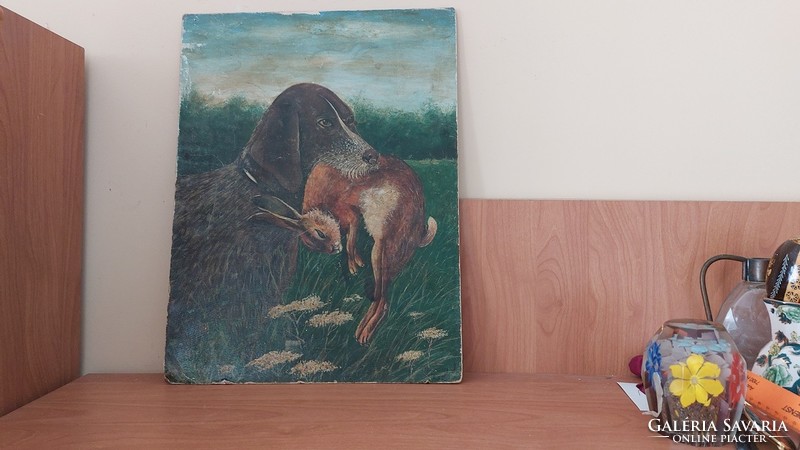 (K) Vadászkutya festmény 34x46 cm