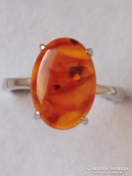 Amber 925 silver ring 56