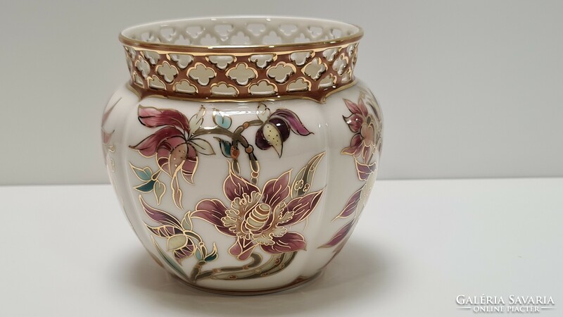 Zsolnay lily / orchid patterned pot