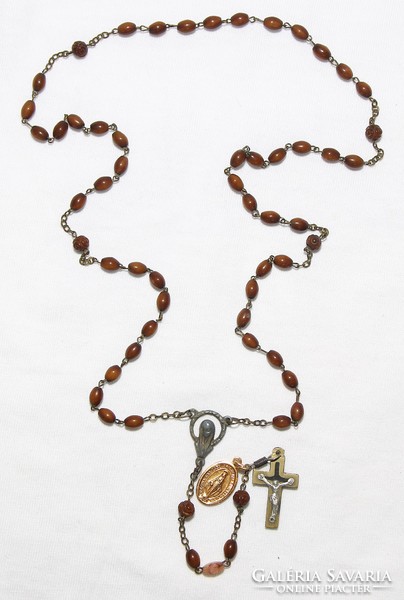 Antique rosary decorated with beautiful madonna with brown eyes and a virgin mary