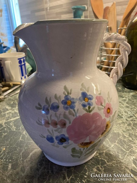 Glazed ceramic wicker jug with twisted ears