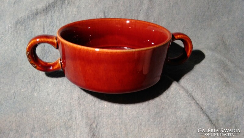 Old vintage retro Kispest granite brown porcelain soup cup, glass,