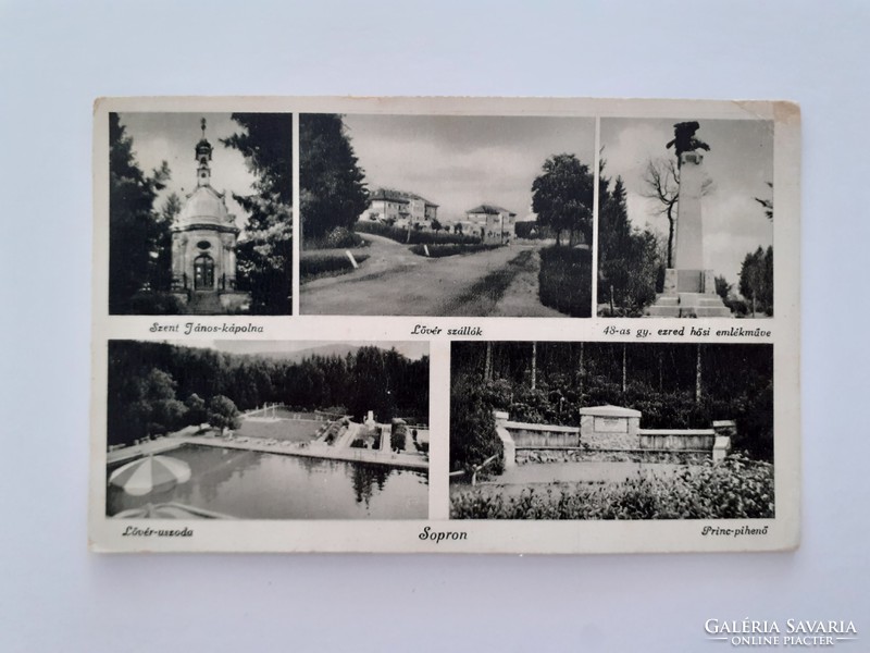 Régi képeslap 1942 Sopron kápolna szállók emlékmű uszoda fotó levelezőlap