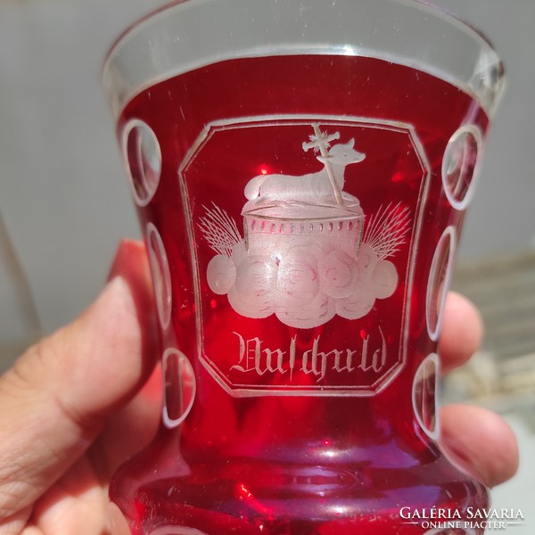 1800 -as évek, Antik, Biedermeier pohár, barátság pohár jelenetes.