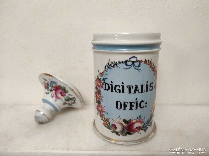 Antik patika tégely festett fehér porcelán felirattal gyógyszer gyógyszertár orvosi eszköz 196 5665