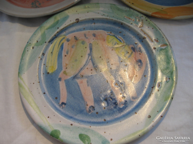 3 pcs marked studio ceramic stoneware decorative plate in one