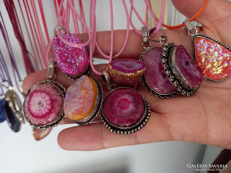 Unique special agate dross and geoda pendants on leather chain