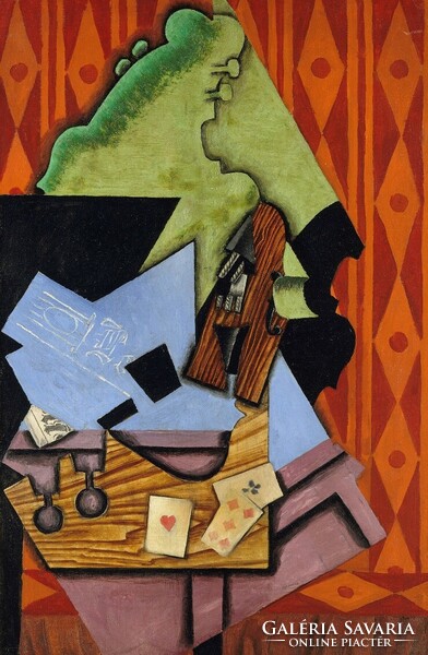 Juan Gris - Hegedű kártyákkal - vakrámás vászon reprint