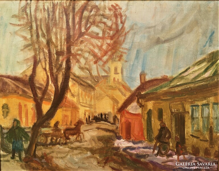 Sugár Gyula (1924 - 1991) Sárospataki Táj c Képcsarnokos festménye 76x61cm Eredeti Garanciával!.