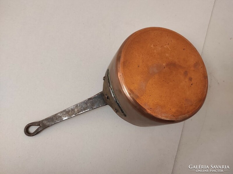 Antique tinned kitchen utensil copper pan with iron handle 420 5677