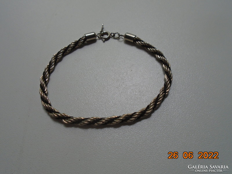 Silver-plated twisted rope bracelet with black thread