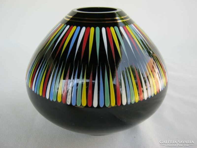 Retro ... Black glass vase decorated with colored stripes