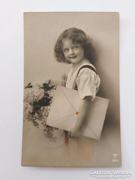Régi képeslap 1913 fotó levelezőlap kislány