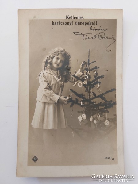 Régi karácsonyi képeslap fotó levelezőlap kislány