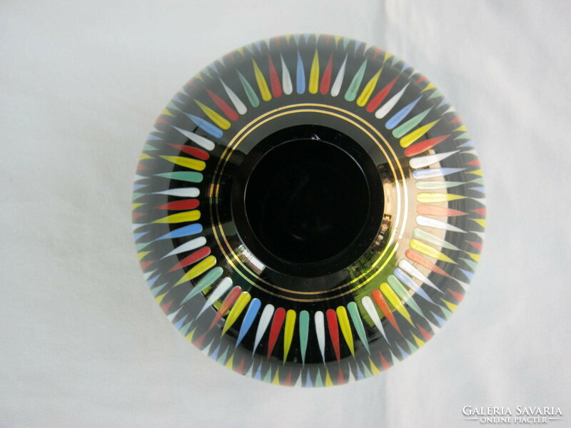 Retro ... színes csíkokkal díszített fekete üveg váza