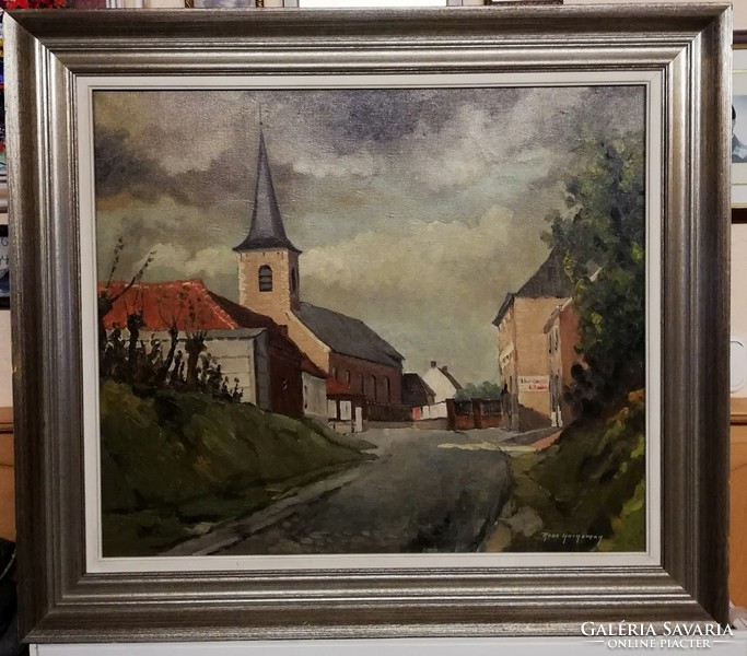 Large, high-quality, classic marked street scene, in a fabulous frame ( km.77 X 87 )