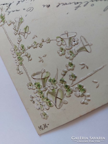 Régi dombornyomott képeslap 1899 levelezőlap virágfüzér csengők