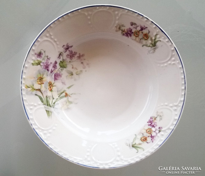 Old porcelain plate vintage wall plate violet daffodil decorative plate