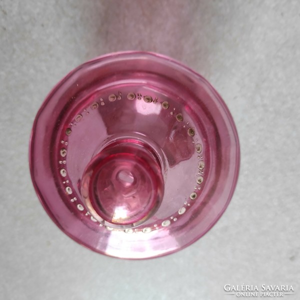 Szecessziós antik gyönyörű Bonbonier dobozka cukortartó, Asztalközép kínáló rózsaszín festett üveg.