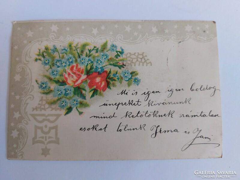 Régi virágos képeslap 1901 levelezőlap rózsa nefelejcs