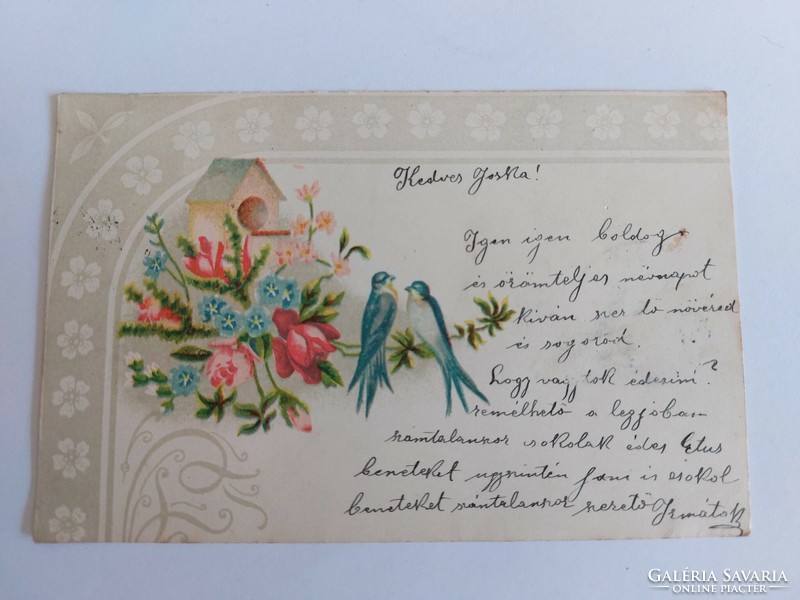 Old floral postcard postcard with roses little birds