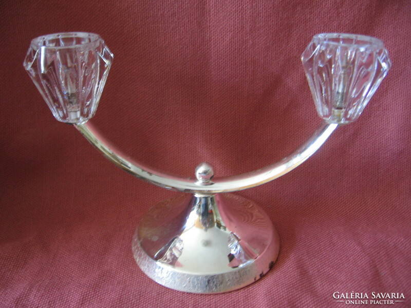 Vintage two-pointed silver-plated candlestick