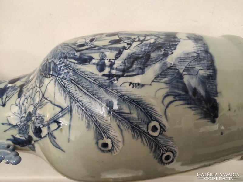 Antique Chinese porcelain large blue peacock motif vase 618 5654