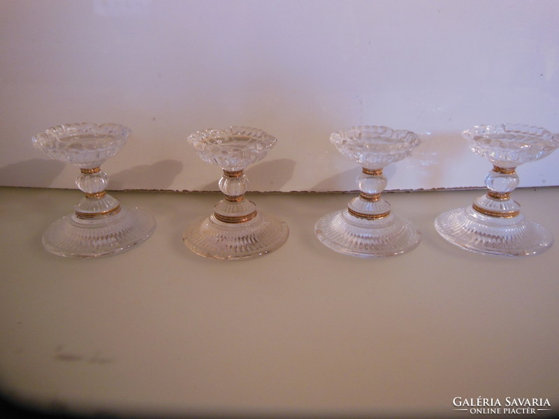 Candle holder - 4 pcs - marked - gold-plated - 6 x 6 cm - exclusive - glass - German - flawless