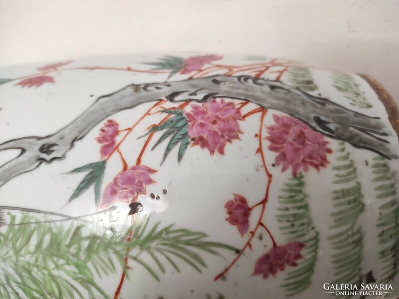 Antique Chinese Porcelain Large Painted Bird Plant Motif Inscribed Vase 625 5641