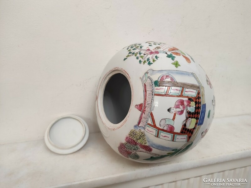 Antique Chinese Porcelain Egg Shaped Multicolored Colored Lid Urn Vase with Life Scene 157 5612