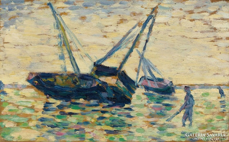 Seurat - three boats and a sailor - reprinted canvas reprint