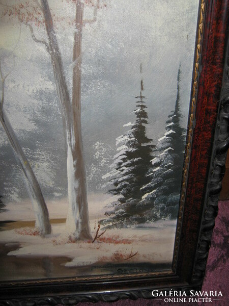 Hatalmas, havas, téli,  tanyasi festmény