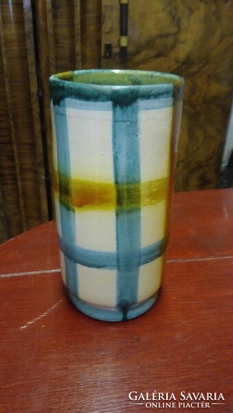 Marked glazed lux elek ceramic vase, cylinder vase, cylindrical, old vintage retro