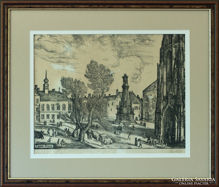 vladimir Szabó - etching in Buda Castle, in a sophisticated new frame, with certificate of authenticity!