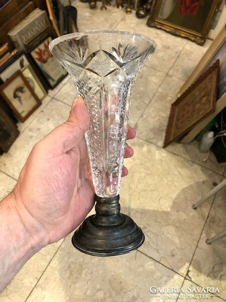 Crystal goblet with silver base, height 18 cm, marked rarity.