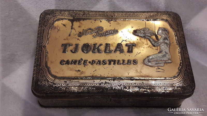 Antique chocolate metal box, tin box (m2616)