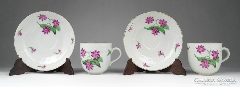 1J339 Pair of Old Herend porcelain coffee cups with antique hyacinth pattern