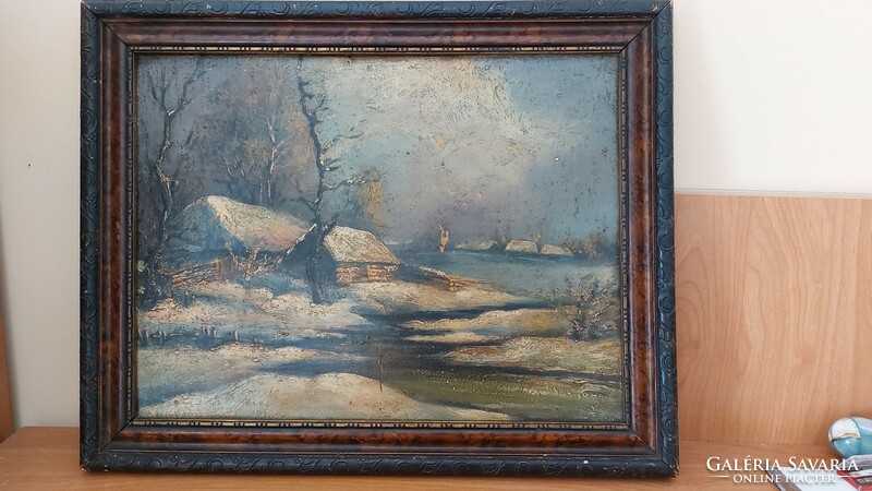 (K) antique painting with labels on the back 36x46 cm