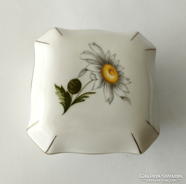 Marked anita round porcelain daisy jewelry box