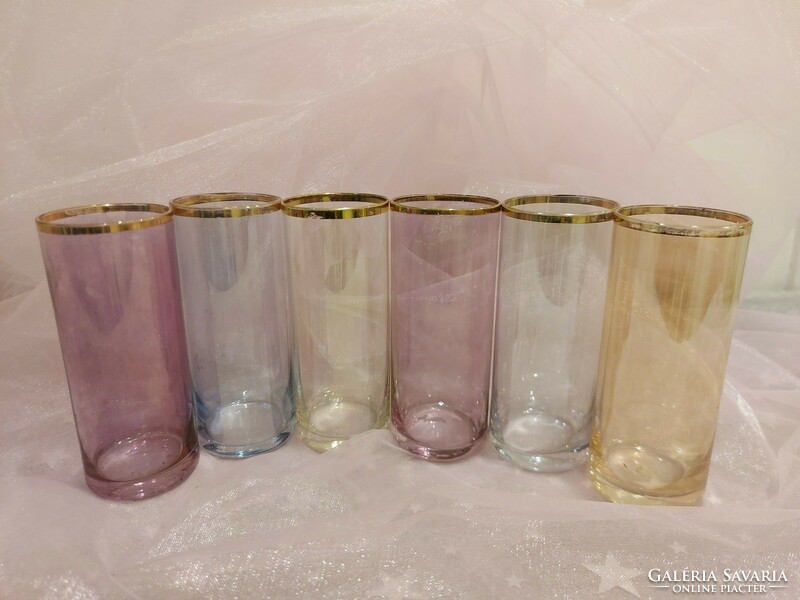 Retró aranyszélű színes cső üveg pohár készlet