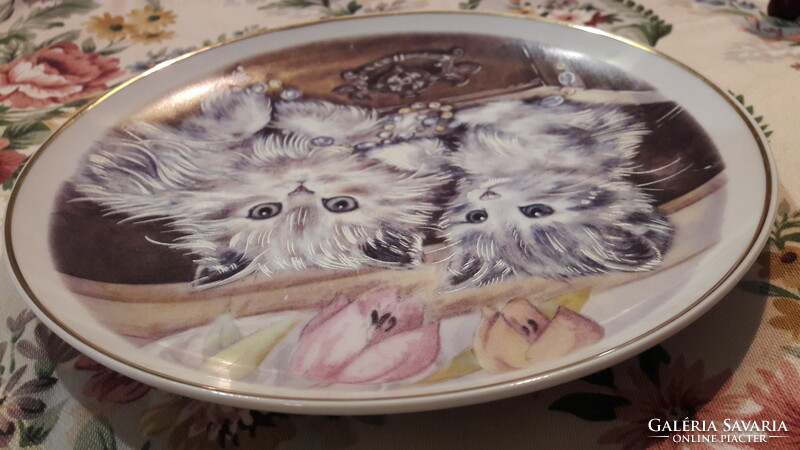 Macskás porcelán tányér, cicás dísztányér 1. (L2681)