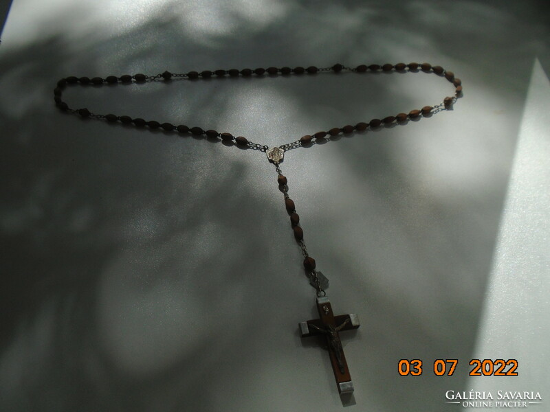 Antique lourdes pat.Pend.(Patent pending) rosary with wooden beads and crucifix relic tube