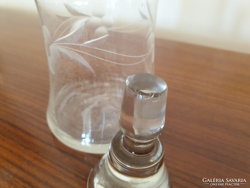 Old corked drinking glass polished pattern liqueur short drink bottle