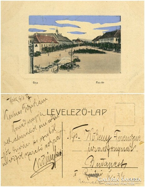 Régi képeslap - Vác Piac-tér 1913