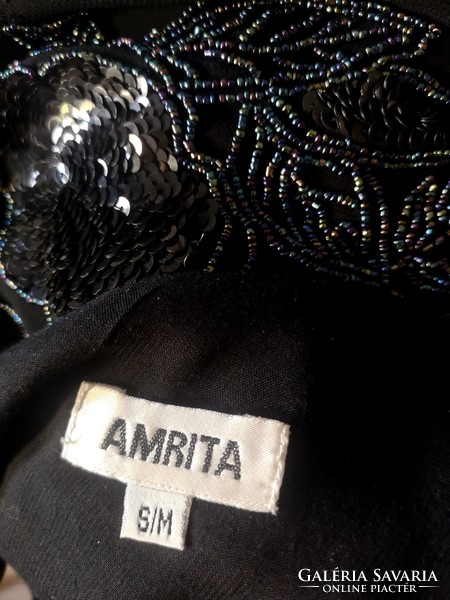 AMRITA S /M, 36-38-as fekete, kézzel gyöngyözött alkalmi, parti top